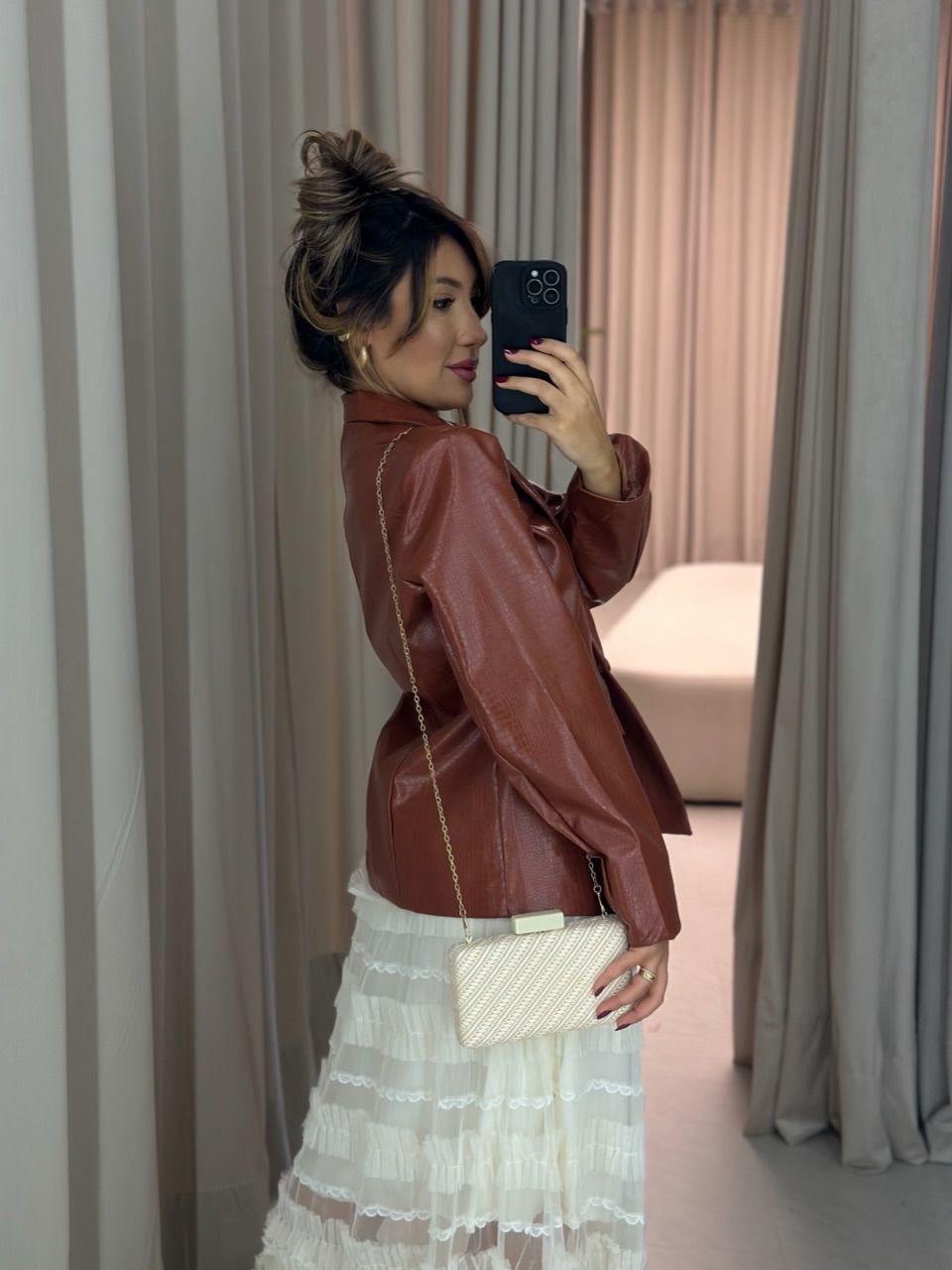 BLAZER COURO CROCO MARROM