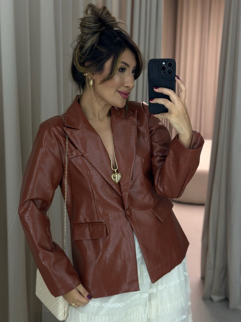 BLAZER COURO CROCO MARROM