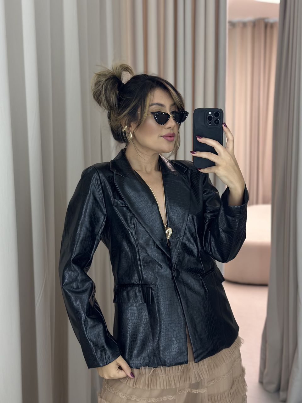 BLAZER COURO CROCO PRETA