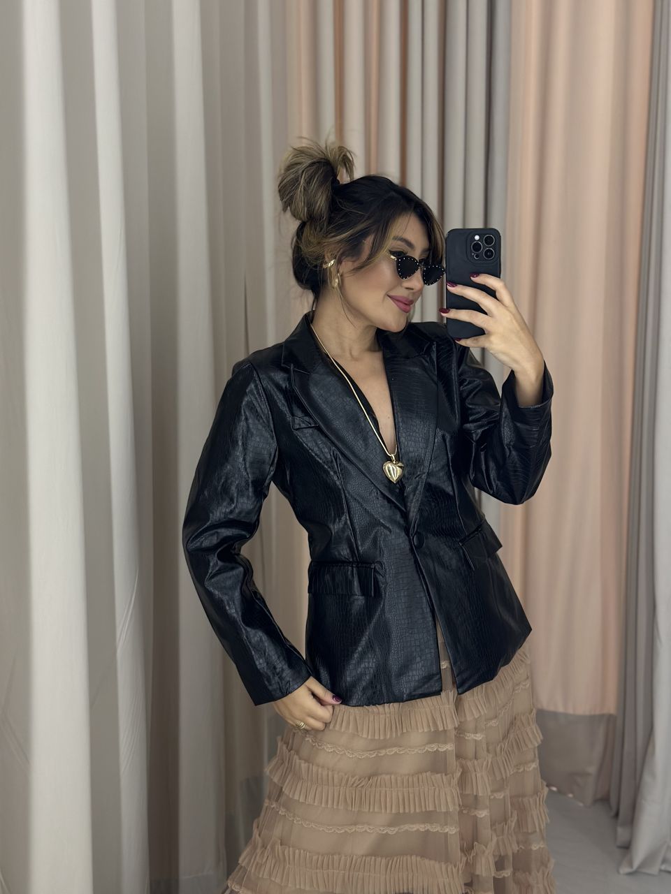 BLAZER COURO CROCO PRETA