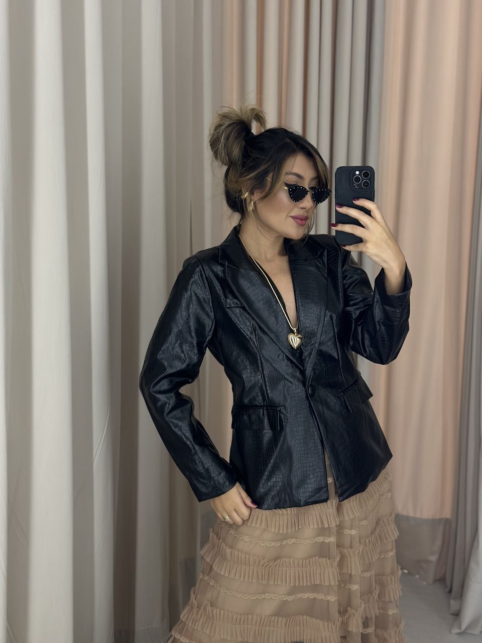 BLAZER COURO CROCO PRETA