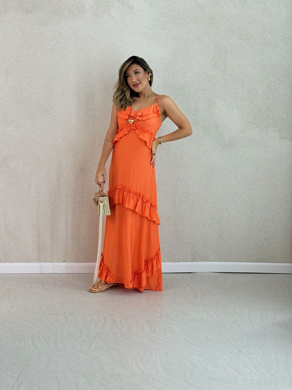 VESTIDO LARA BABADOS LARANJA