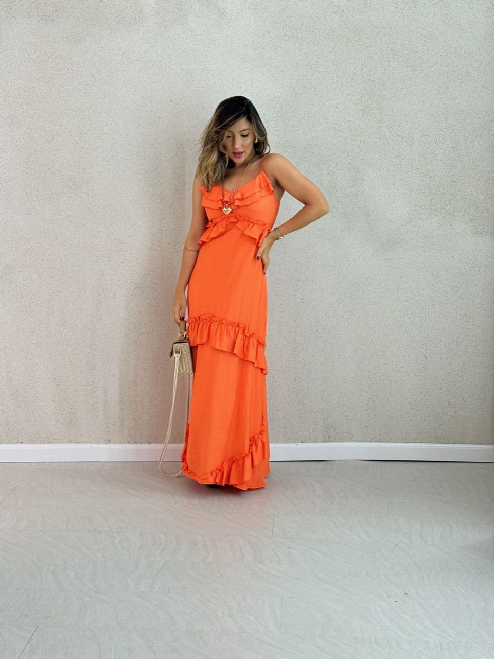 VESTIDO LARA BABADOS LARANJA