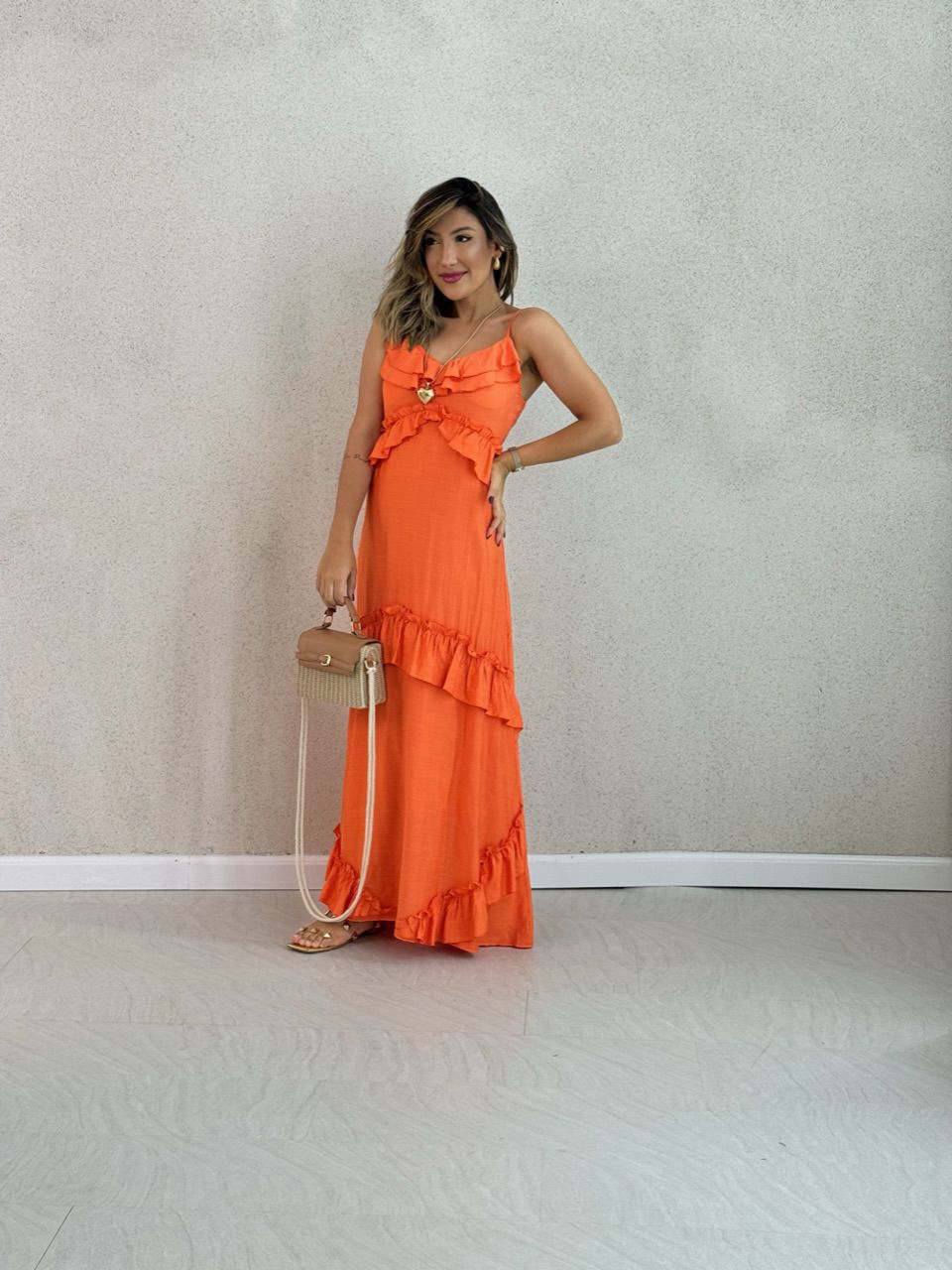 VESTIDO LARA BABADOS LARANJA - 0050710068 - CAROLLA FERRARO