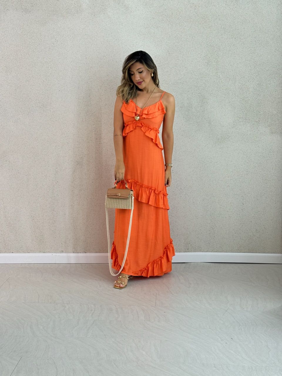 VESTIDO LARA BABADOS LARANJA