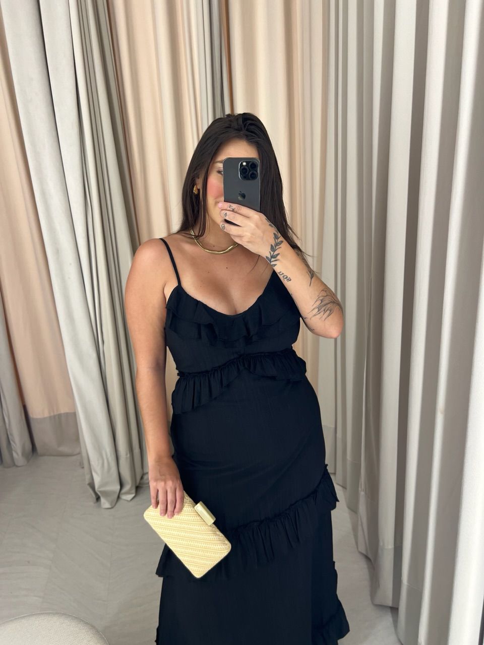 VESTIDO LARA BABADOS PRETO