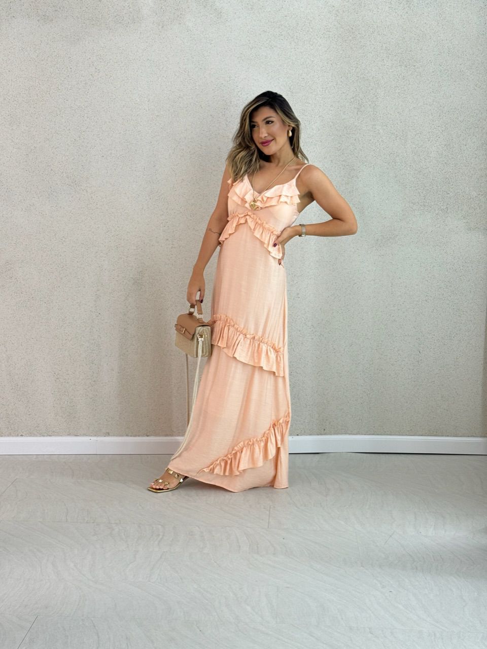 VESTIDO LARA BABADOS ROSA CHÁ