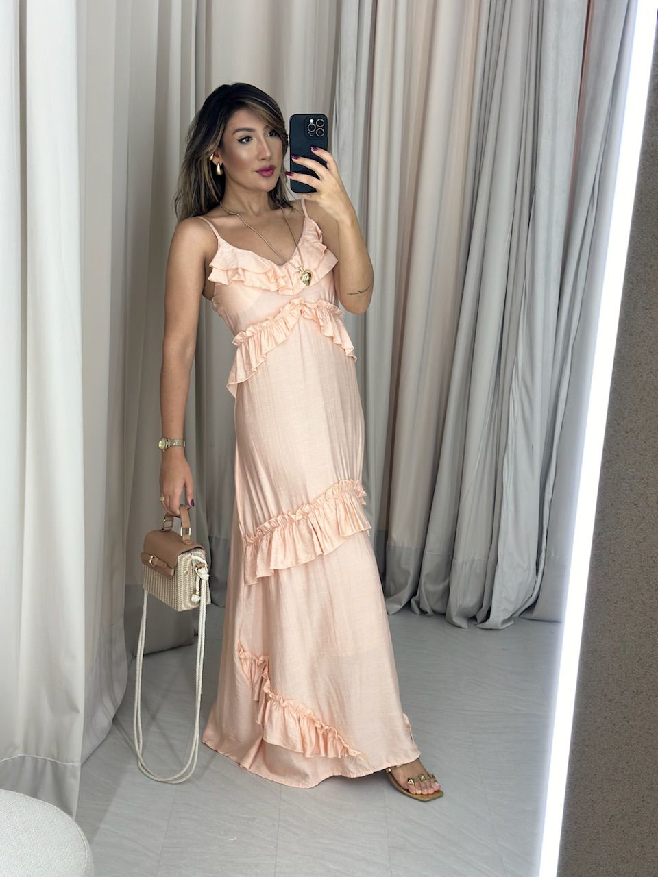 VESTIDO LARA BABADOS ROSA CHÁ