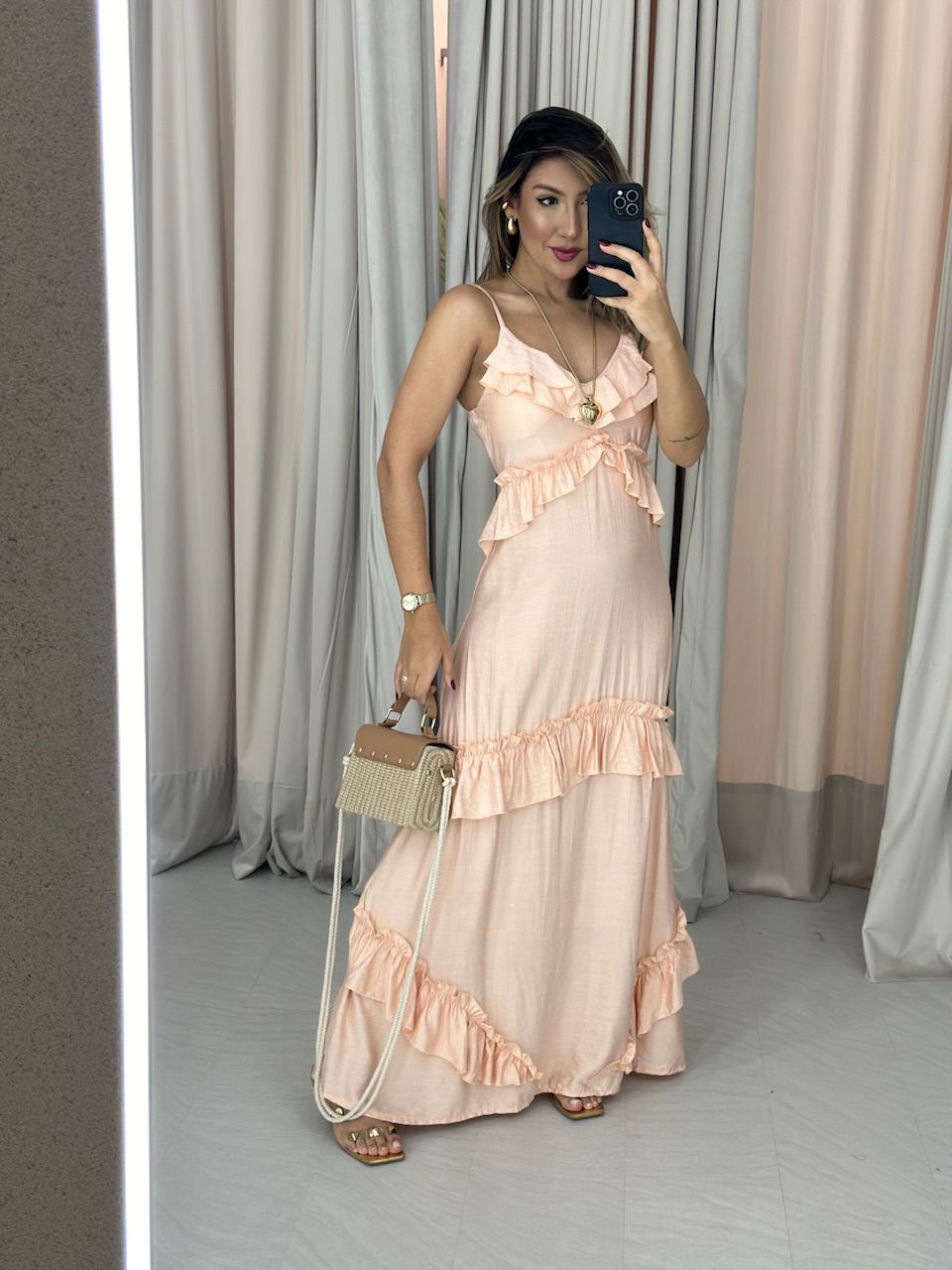 VESTIDO LARA BABADOS ROSA CHÁ