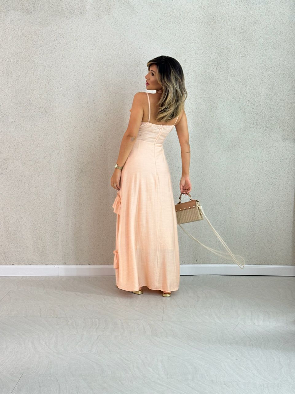 VESTIDO LARA BABADOS ROSA CHÁ