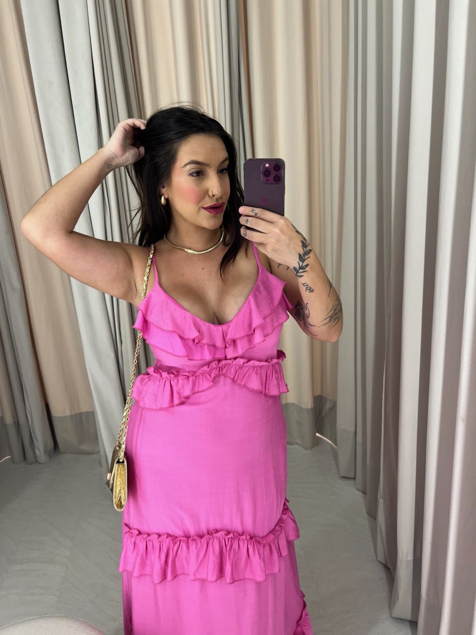 VESTIDO LARA BABADOS ROSA