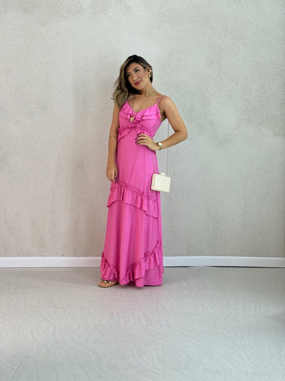 VESTIDO LARA BABADOS ROSA