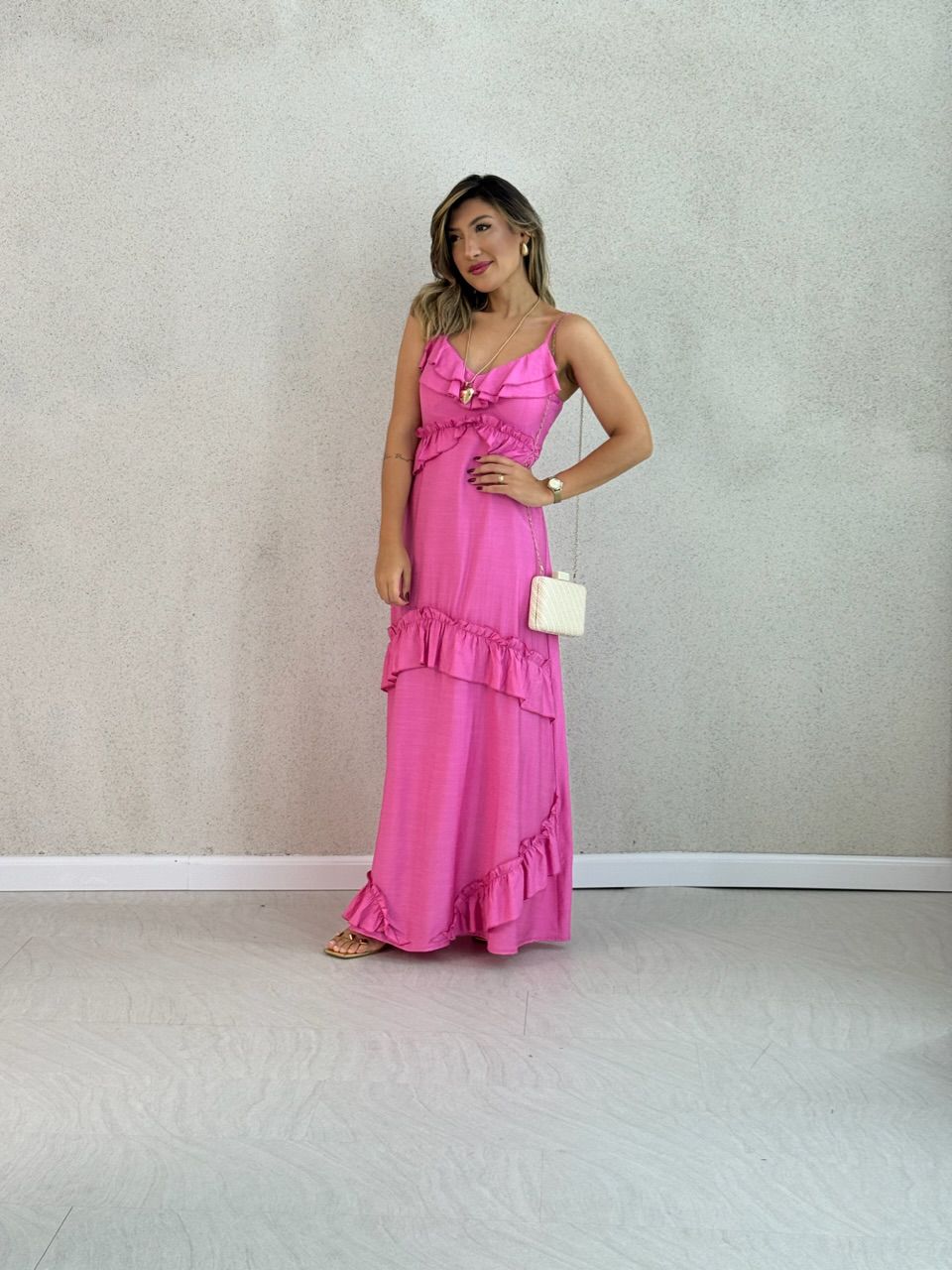 VESTIDO LARA BABADOS ROSA