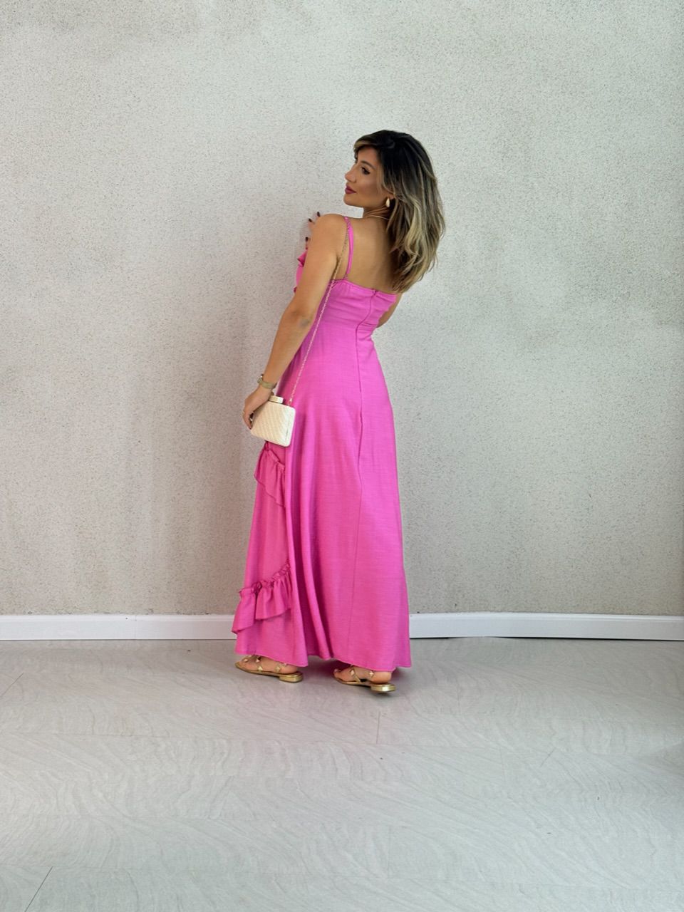 VESTIDO LARA BABADOS ROSA