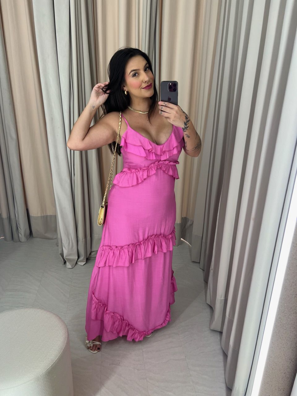 VESTIDO LARA BABADOS ROSA