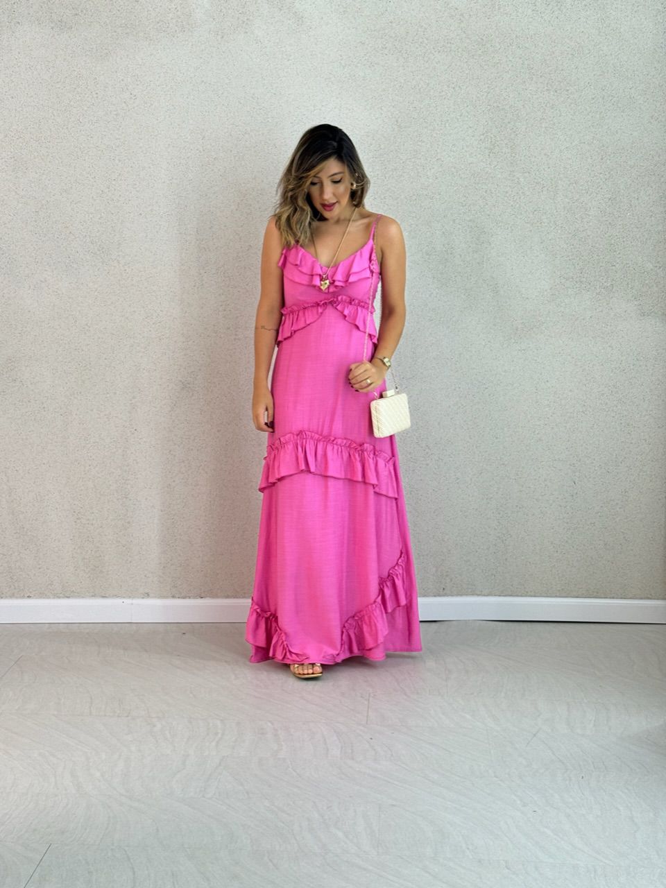 VESTIDO LARA BABADOS ROSA