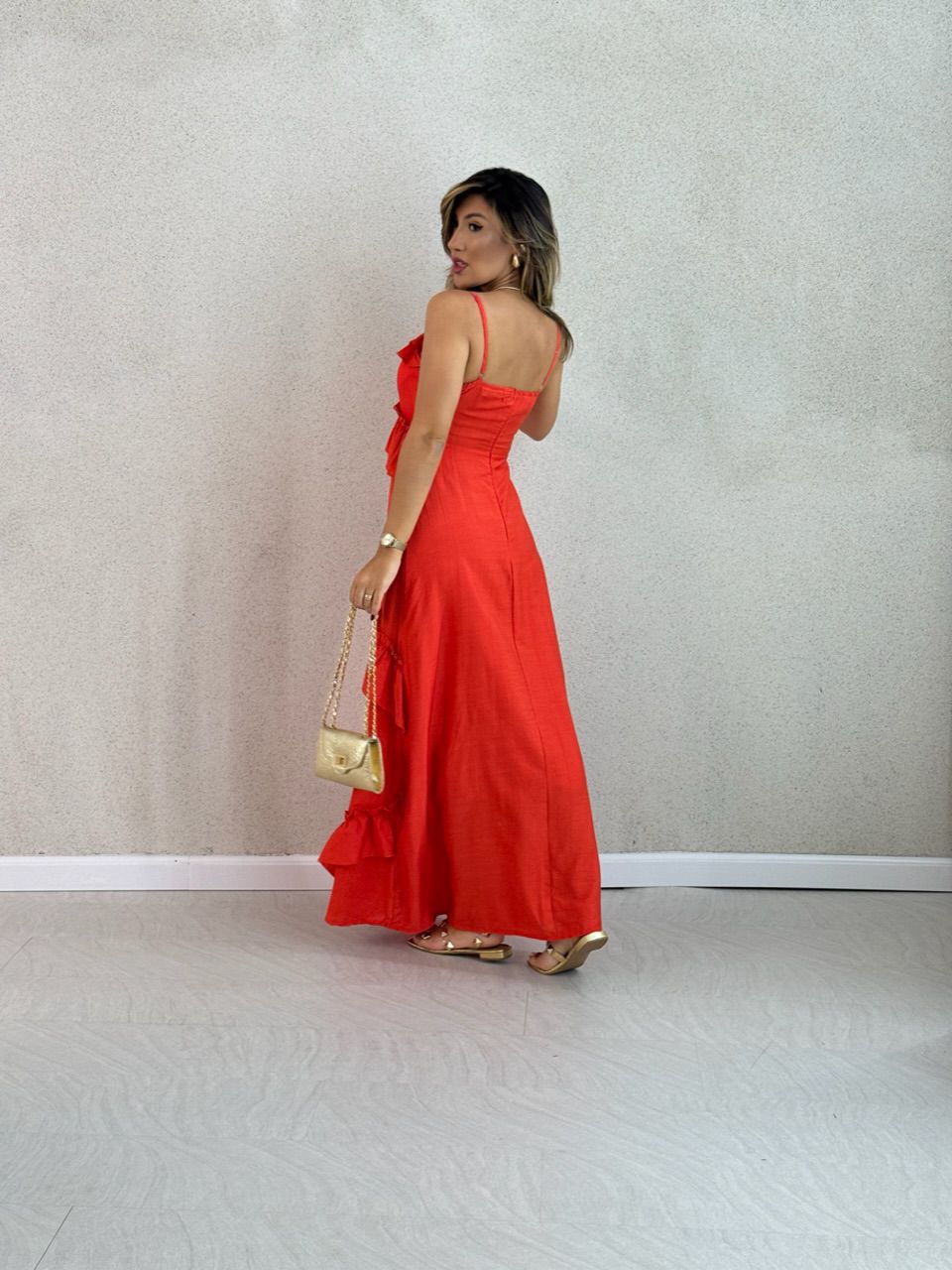 VESTIDO LARA BABADOS VERMELHO
