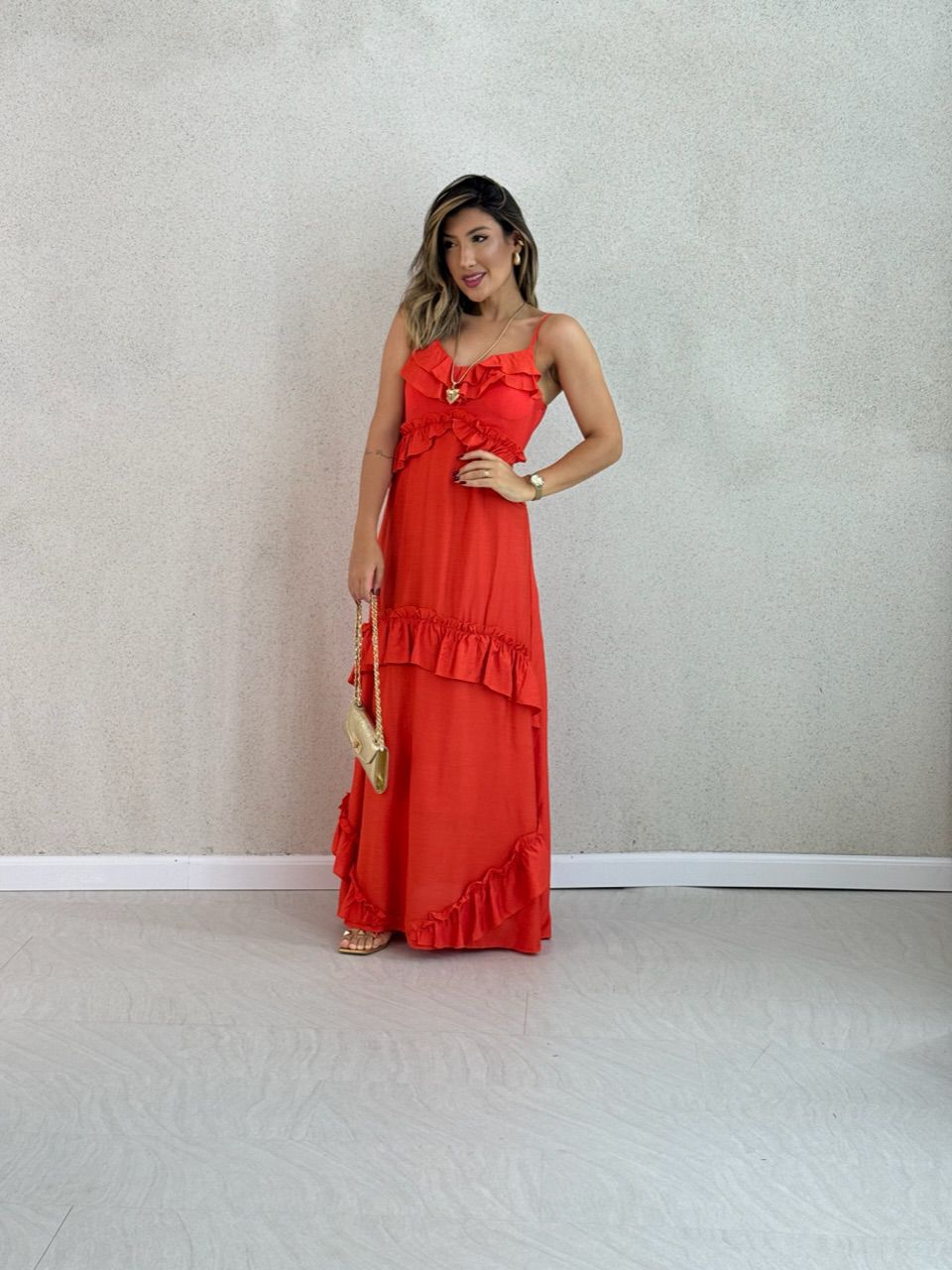 VESTIDO LARA BABADOS VERMELHO