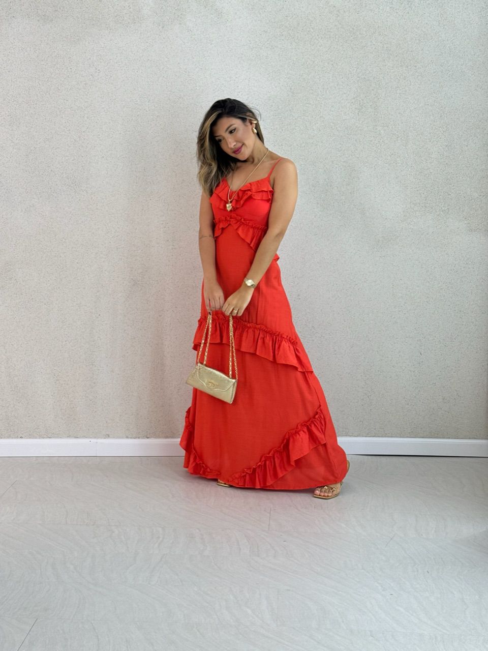 VESTIDO LARA BABADOS VERMELHO