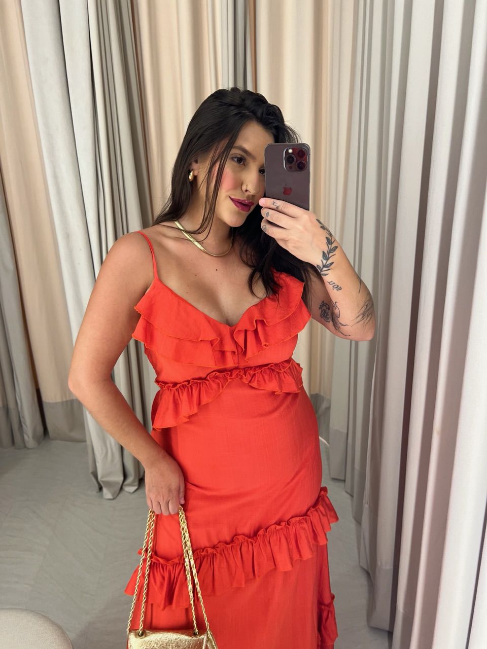 VESTIDO LARA BABADOS VERMELHO