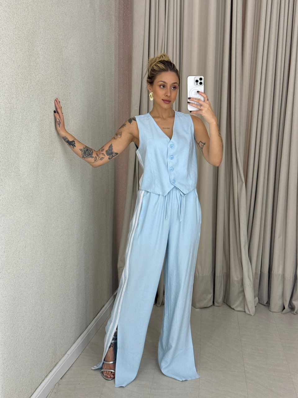 CONJUNTO ESTEFÂNIA LISTRAS BABY BLUE - 0059990365 - CAROLLA FERRARO