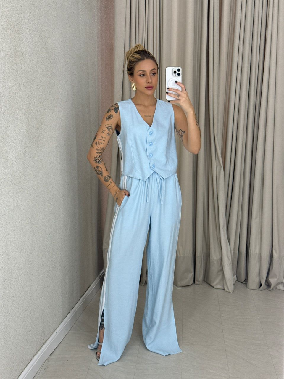 CONJUNTO ESTEFÂNIA LISTRAS BABY BLUE