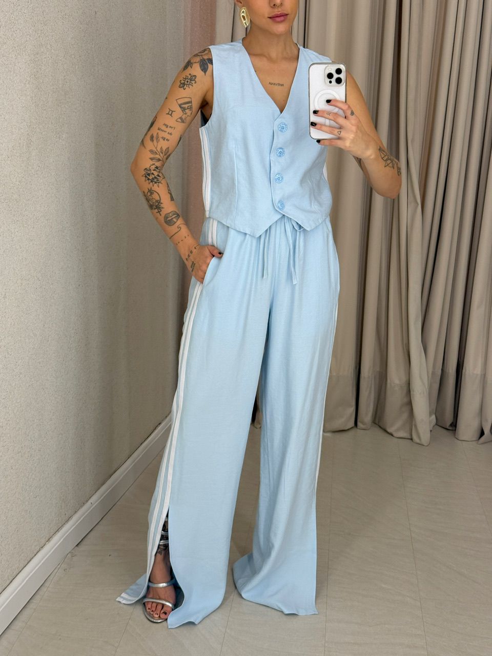 CONJUNTO ESTEFÂNIA LISTRAS BABY BLUE