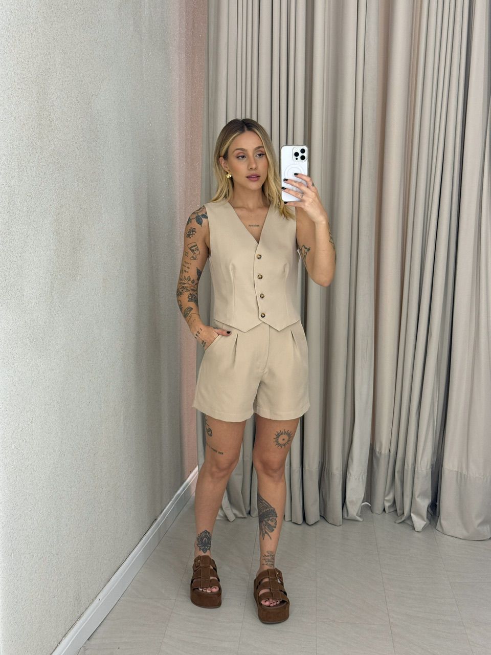 CONJUNTO MAÍSA SHORT COLETE NUDE - 0063240049 - CAROLLA FERRARO