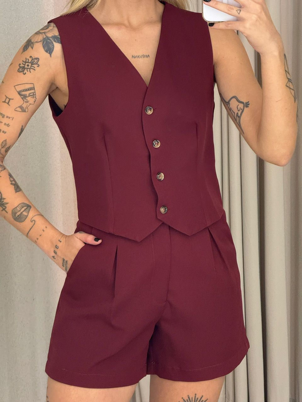 CONJUNTO MAÍSA SHORT COLETE VINHO
