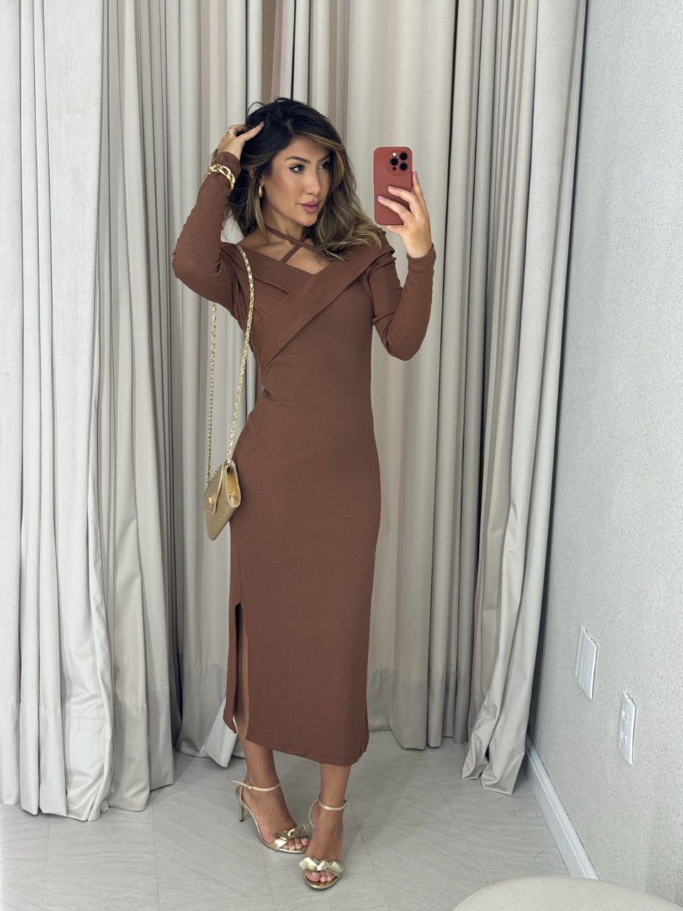 VESTIDO CÁSSIA ANARRUGA MARROM