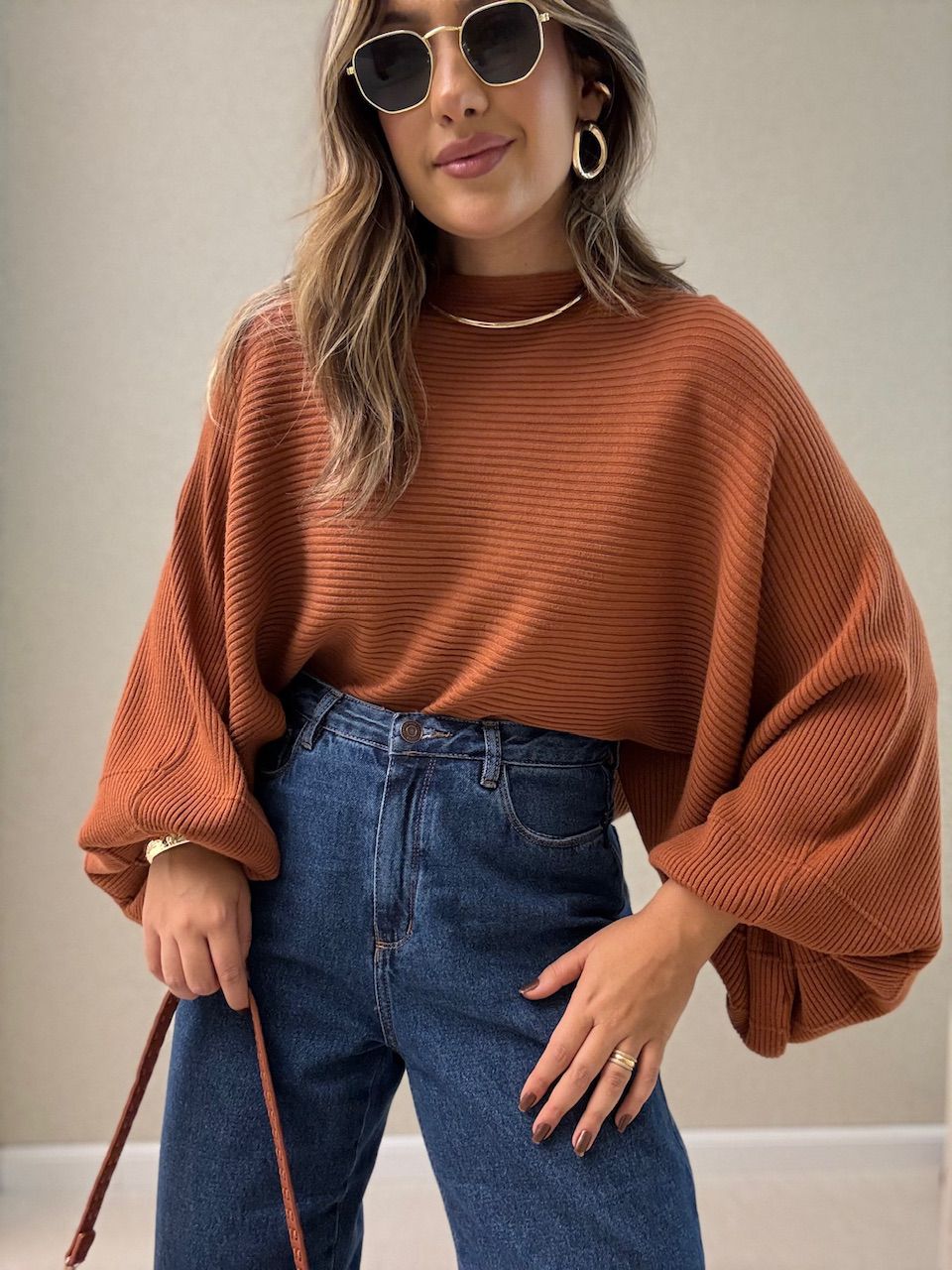 BLUSA AMÁLIA TRICOT TELHA