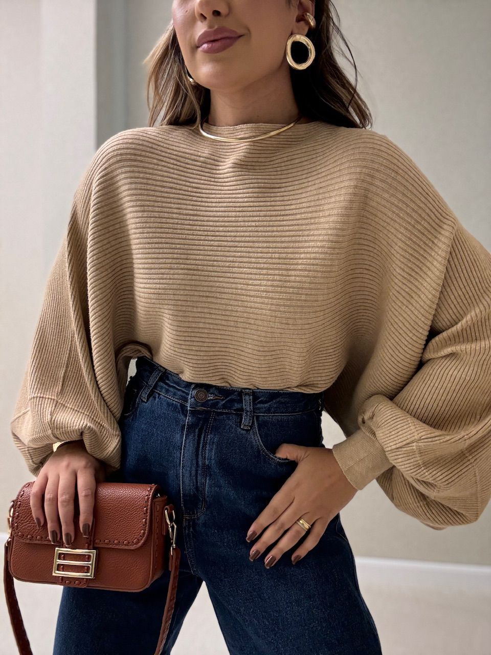 BLUSA AMÁLIA TRICOT NUDE - 0064160049 - CAROLLA FERRARO