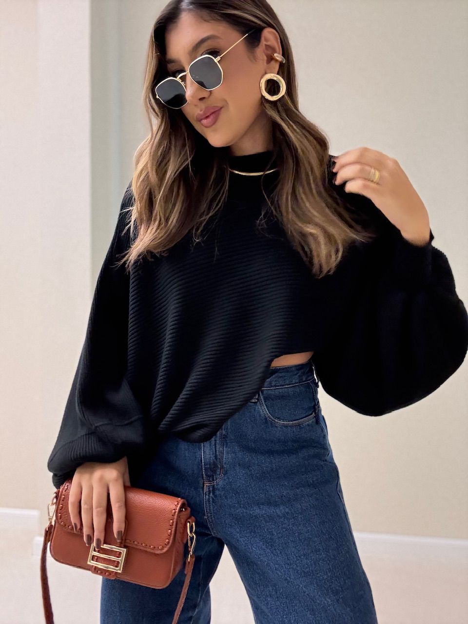 BLUSA AMÁLIA TRICOT PRETA - 0064160033 - CAROLLA FERRARO