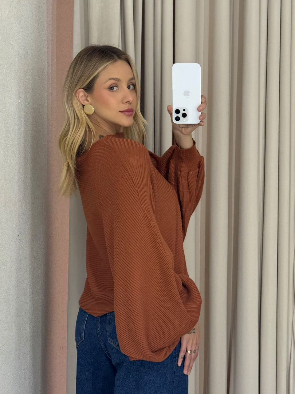 BLUSA AMÁLIA TRICOT TELHA