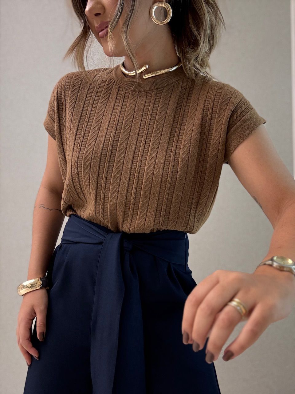 BLUSA SILVIA TRICOT MARROM