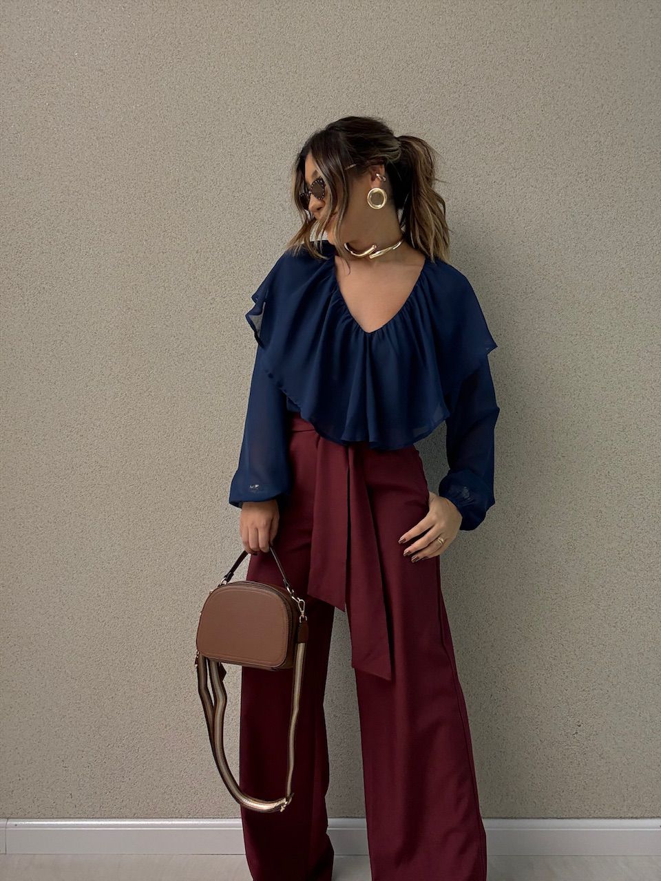 BLUSA TALITA BABADO MARINHO