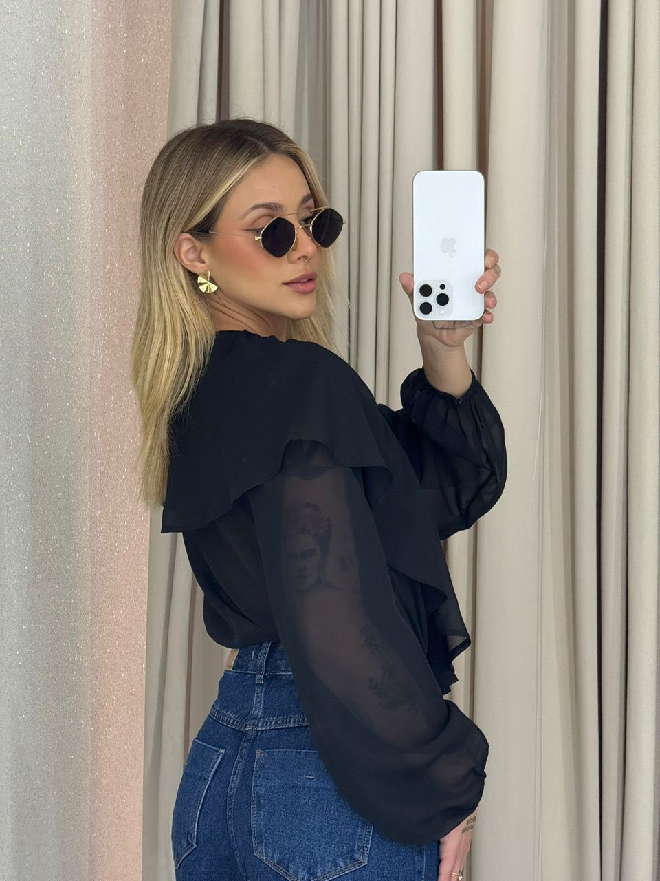 BLUSA TALITA BABADO PRETA