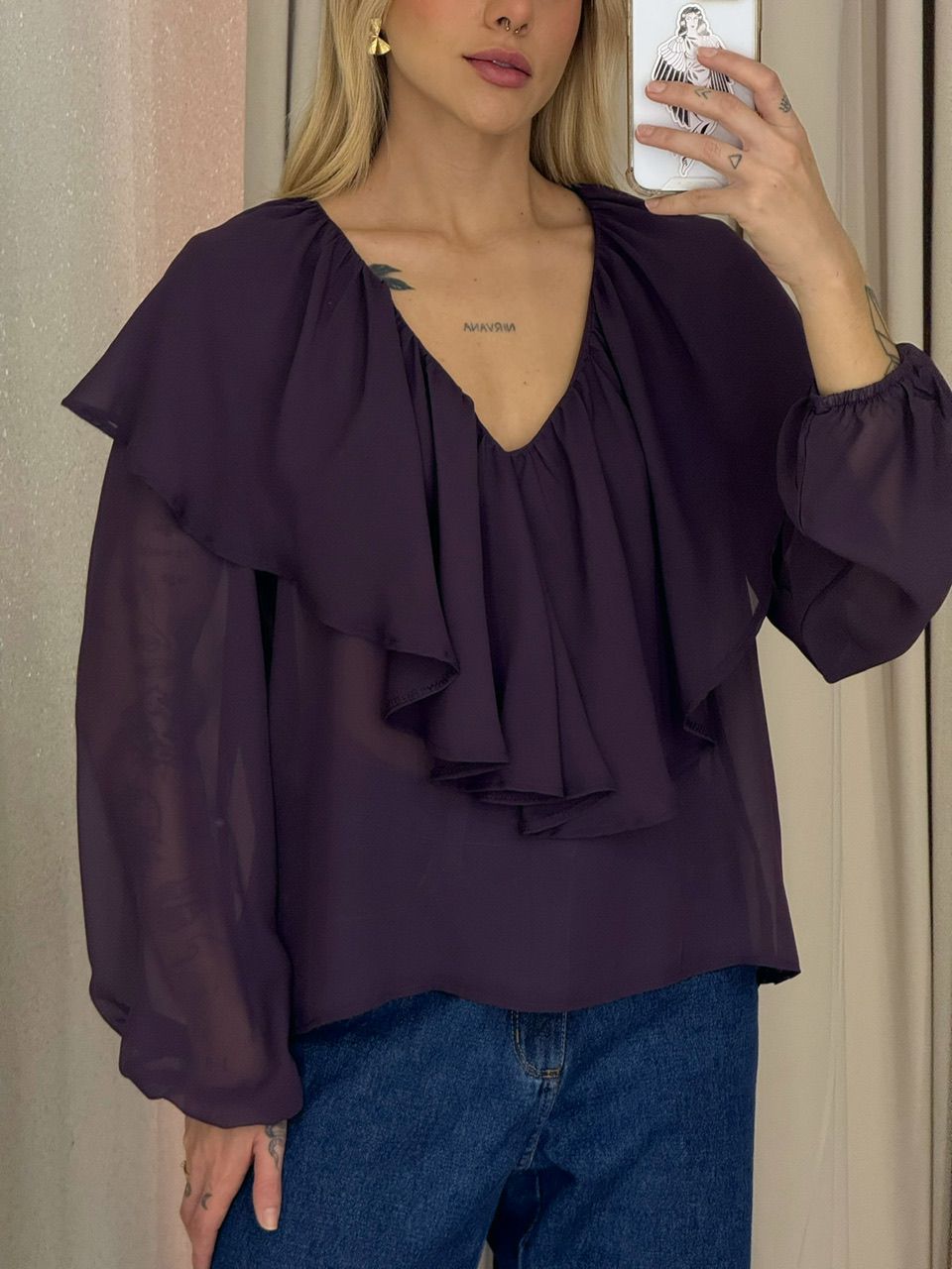 BLUSA TALITA BABADO UVA