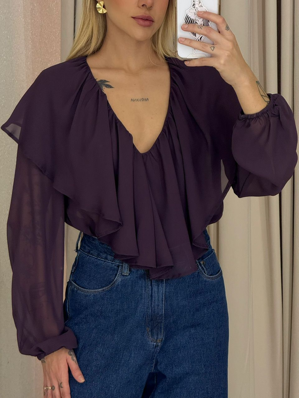 BLUSA TALITA BABADO UVA