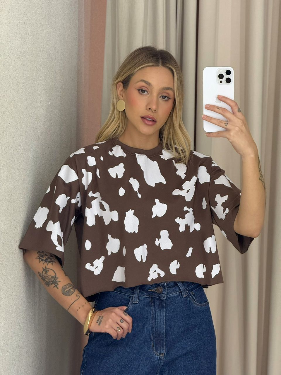 CROPPED REGINA ESTAMPADO MARROM