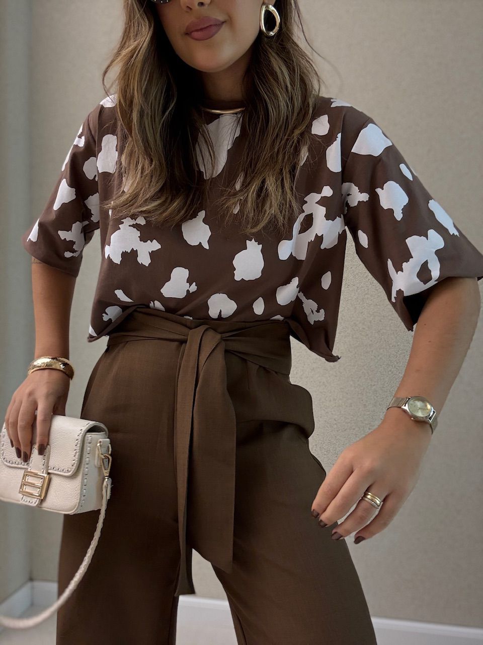 CROPPED REGINA ESTAMPADO MARROM