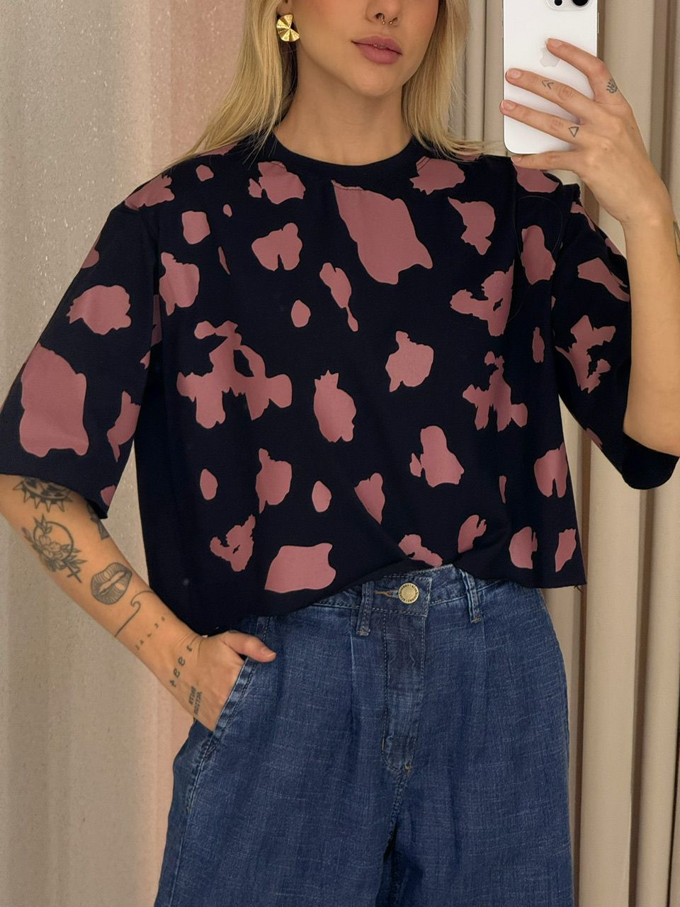 CROPPED REGINA ESTAMPADO PRETO