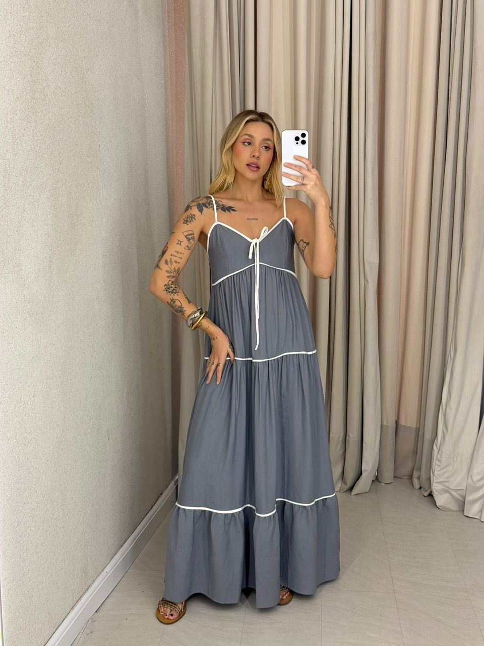 VESTIDO ANA CAROLINA ALÇA Cinza