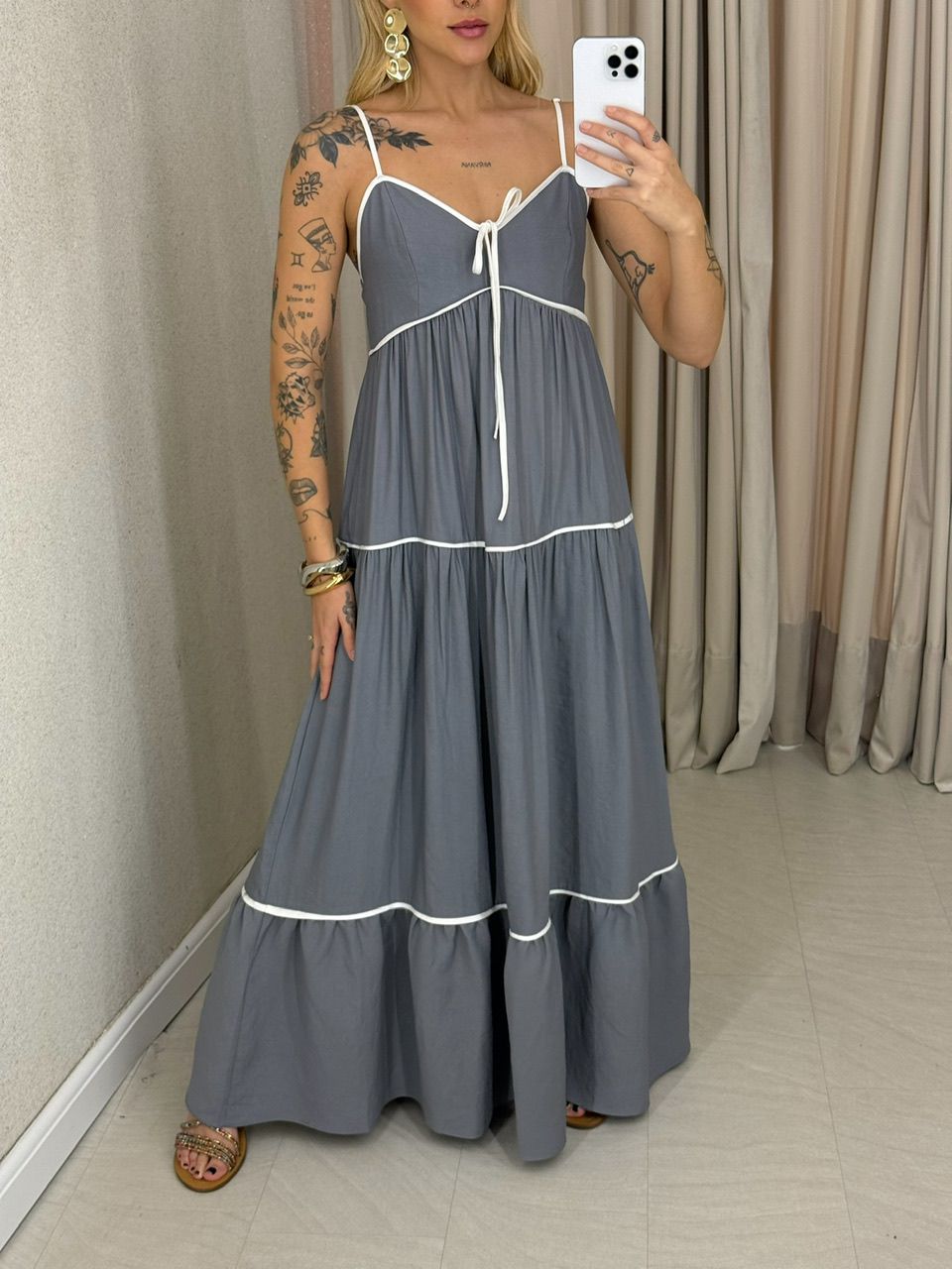 VESTIDO ANA CAROLINA ALÇA Cinza