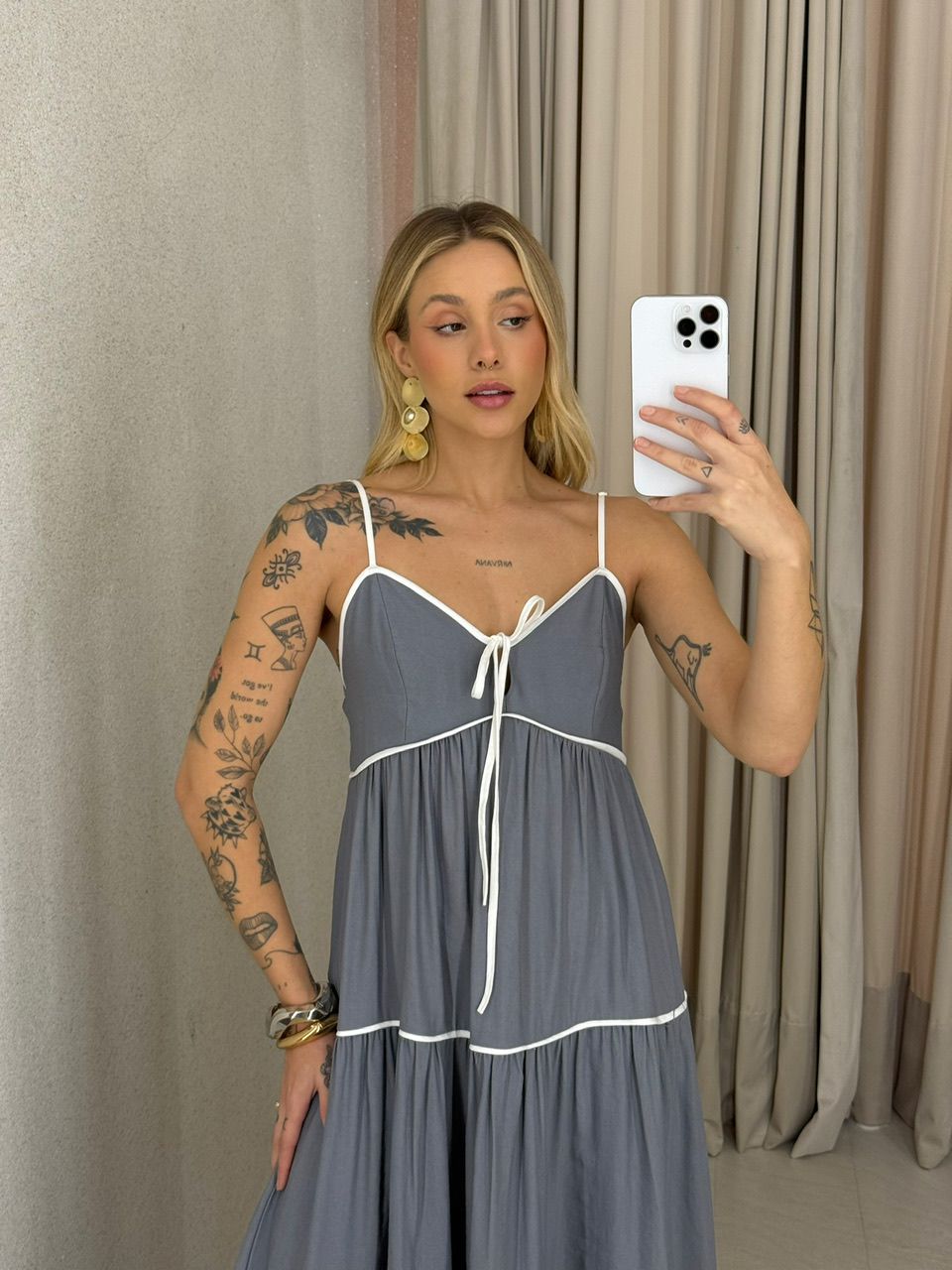 VESTIDO ANA CAROLINA ALÇA Cinza