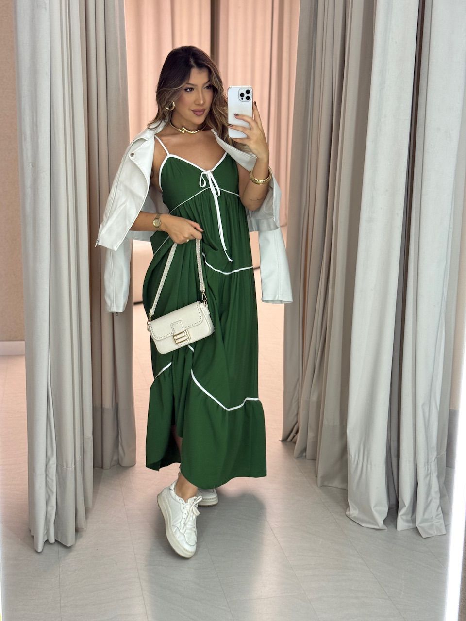 VESTIDO ANA CAROLINA ALÇA VERDE ESCURO - 006172001... - CAROLLA FERRARO