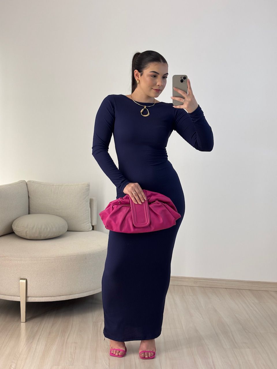 VESTIDO ATLANTA CANELADO MARINHO - 0064120055 - CAROLLA FERRARO
