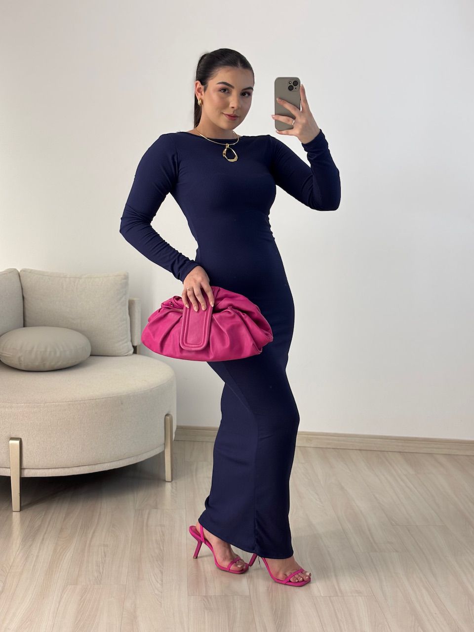 VESTIDO ATLANTA CANELADO MARINHO