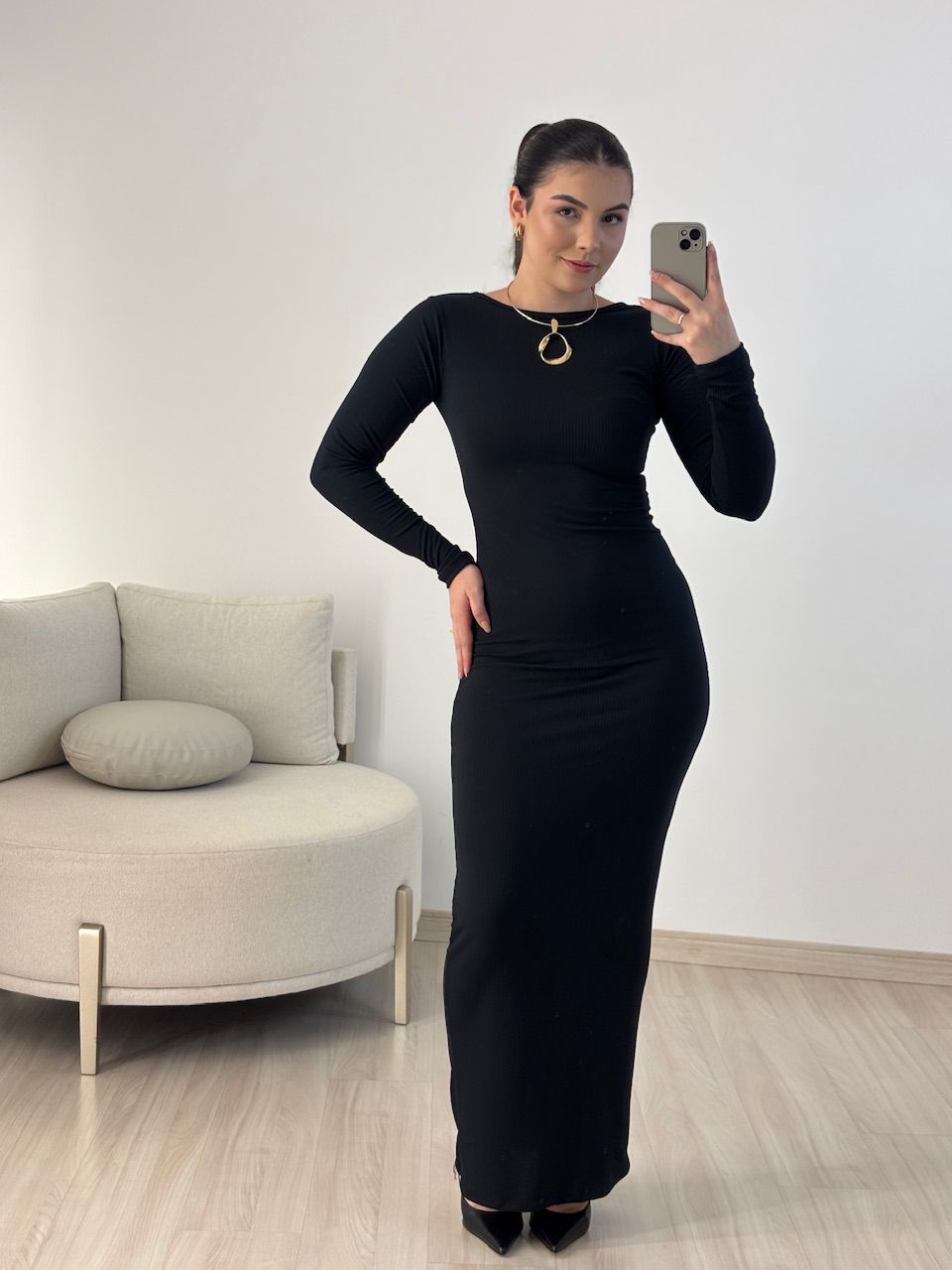 VESTIDO ATLANTA CANELADO PRETO