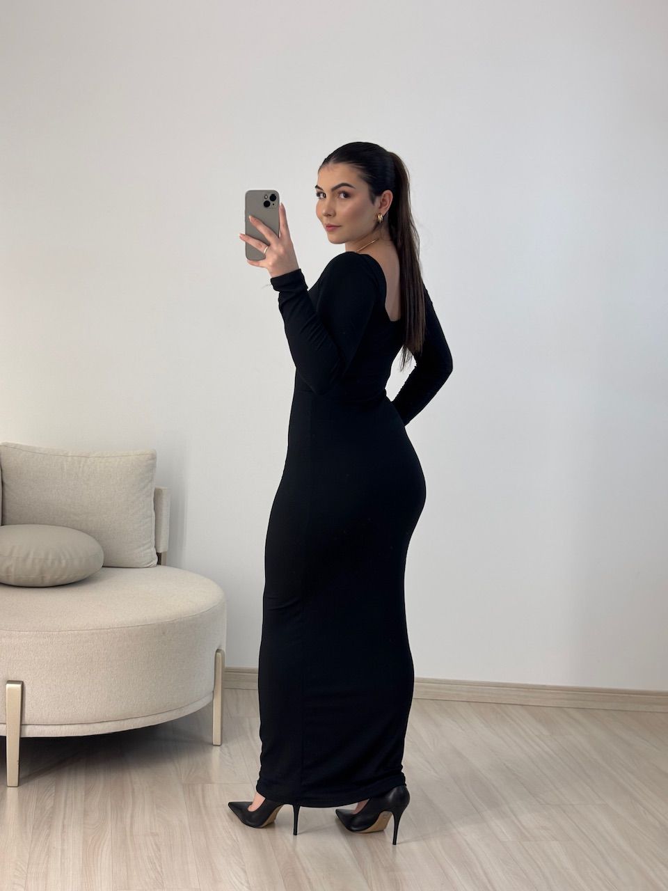 VESTIDO ATLANTA CANELADO PRETO